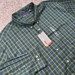 Roundtree & Yorke TravelSmart Button Down Shirt Mens 4XB Plaid Green Blue NEW
